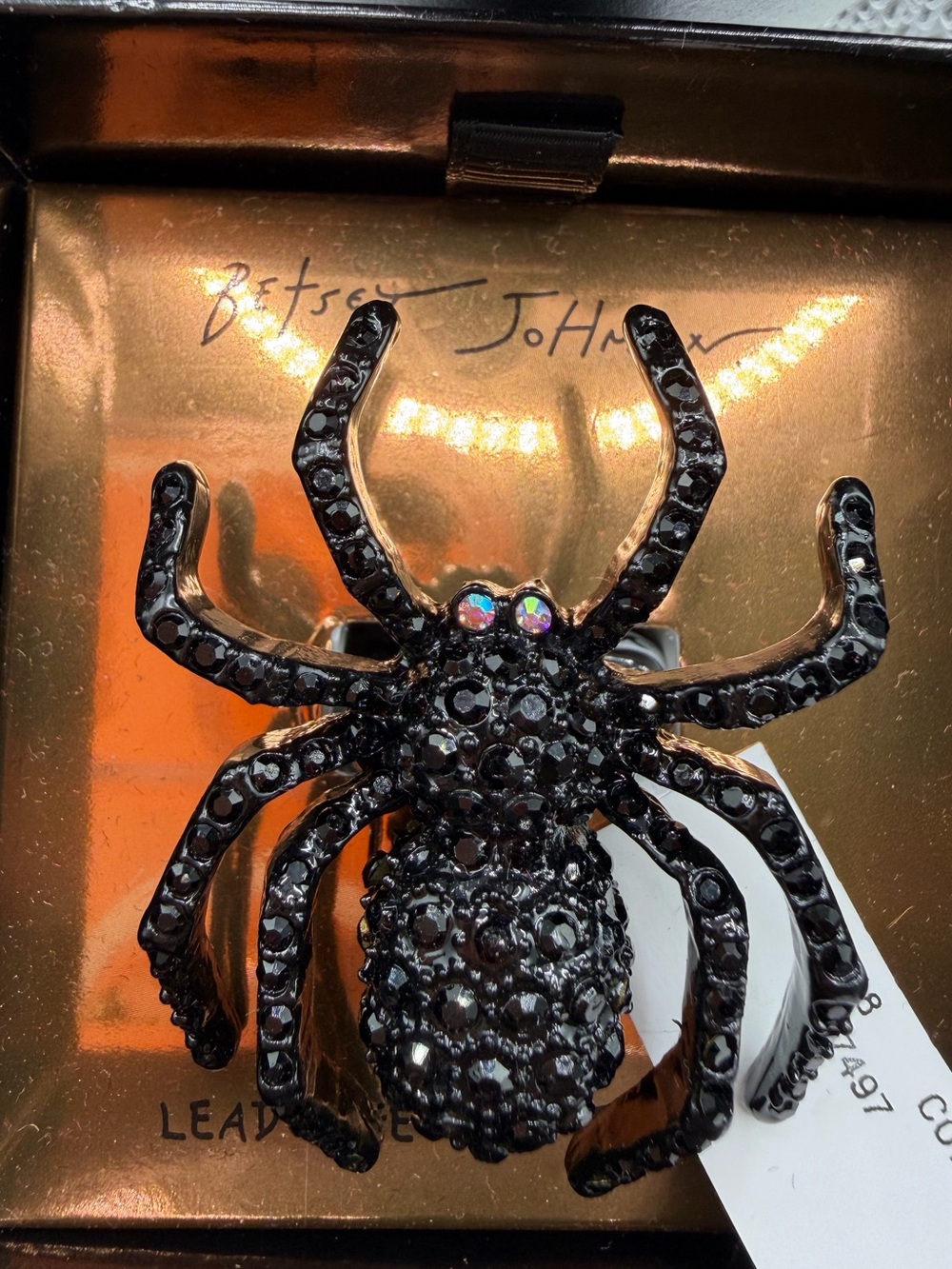 Betsey Johnson Black Crystal Spider Ring